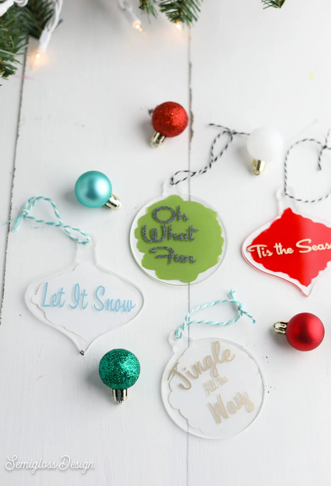 acrylic ornaments with vinyl phrases