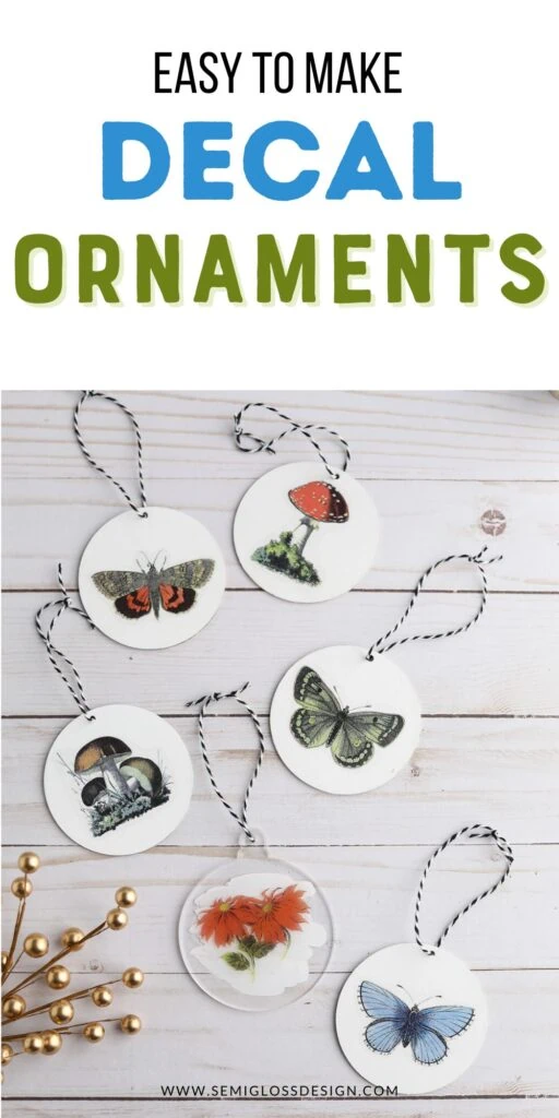 ornaments with butterflies, mushrooms, and flowers