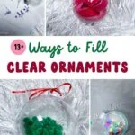 collage of clear ornaments filled with items