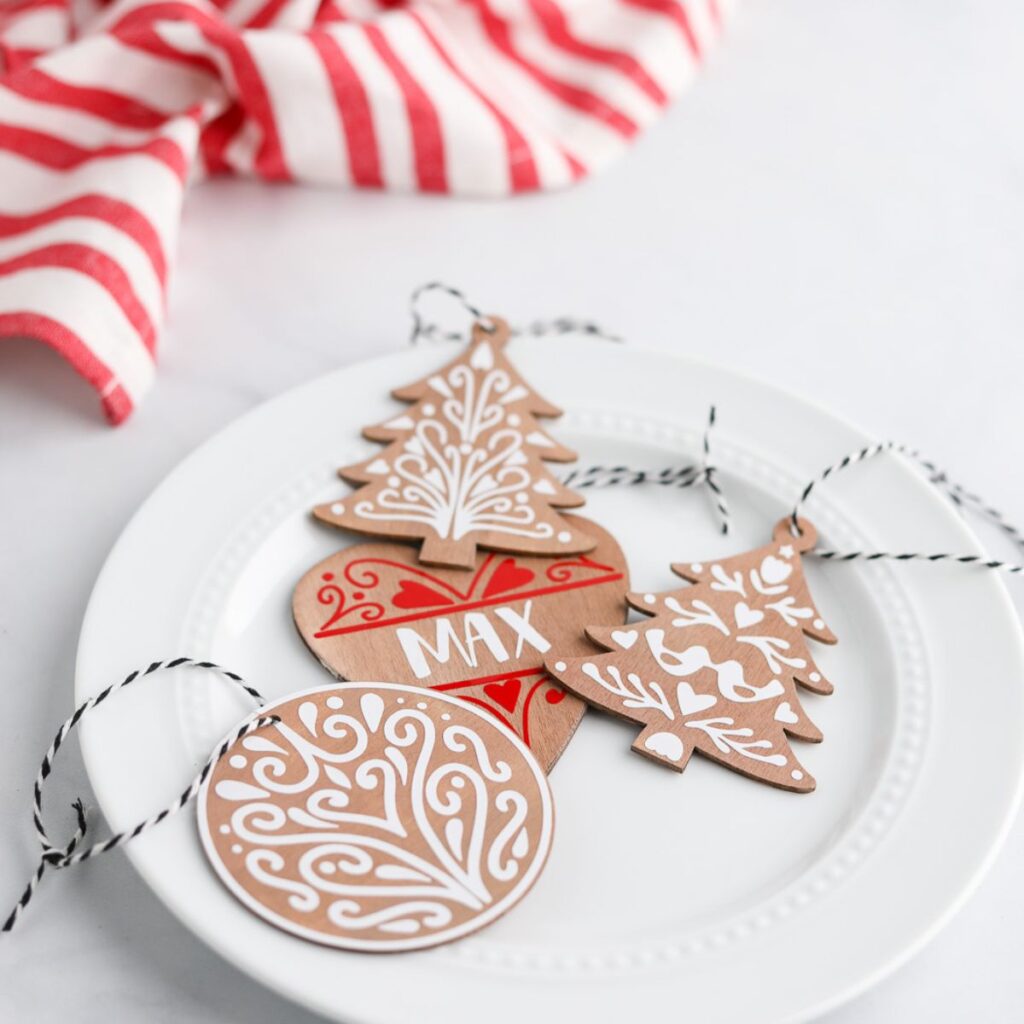 plate of vinyl gingerbread cookie ornaments