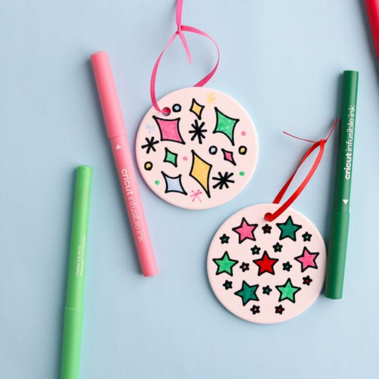 ornaments made with infusible ink markers and the markers