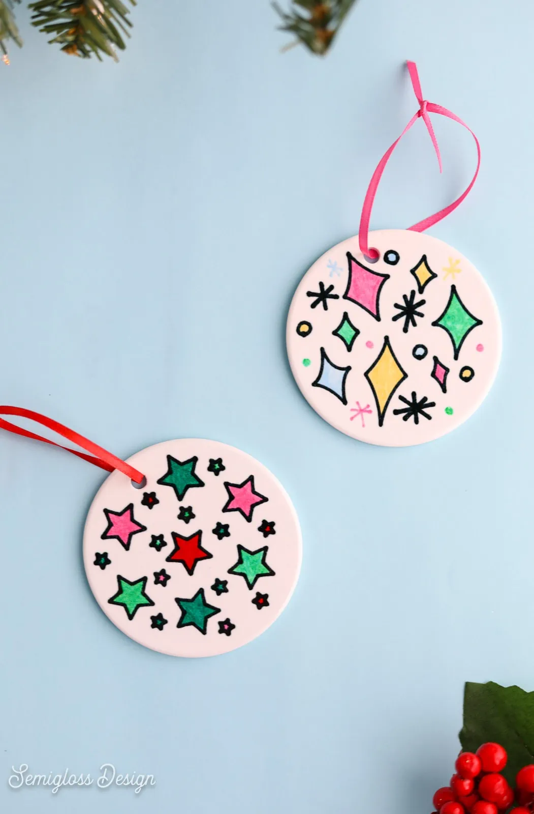 infusible ink ornaments with stars and sparkles