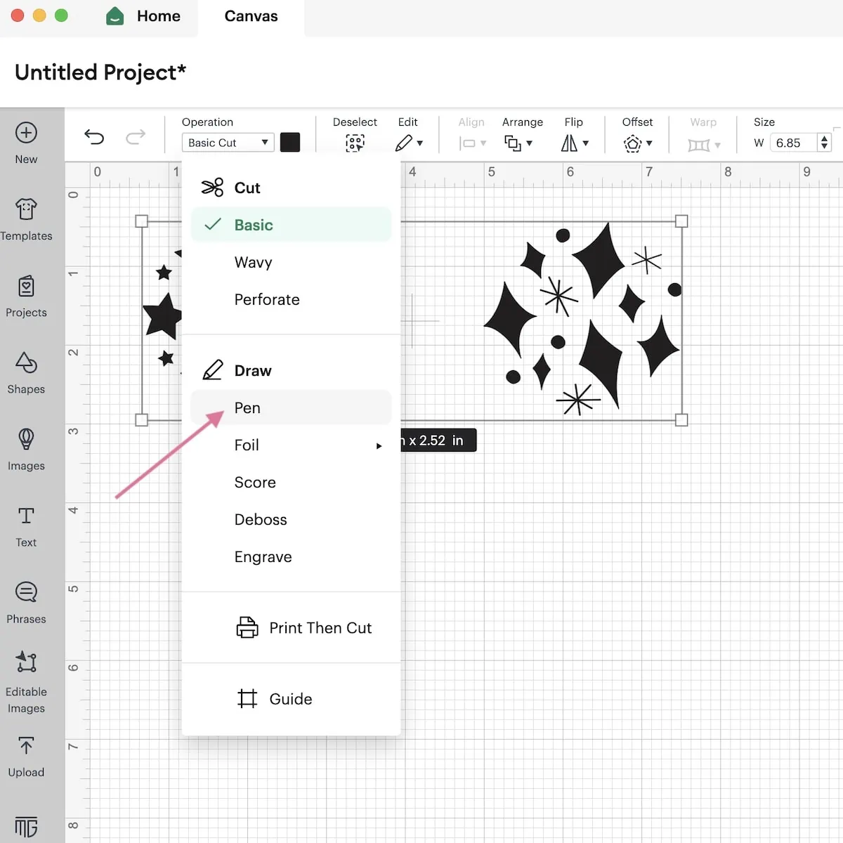 changing design from cut to draw in cricut design space