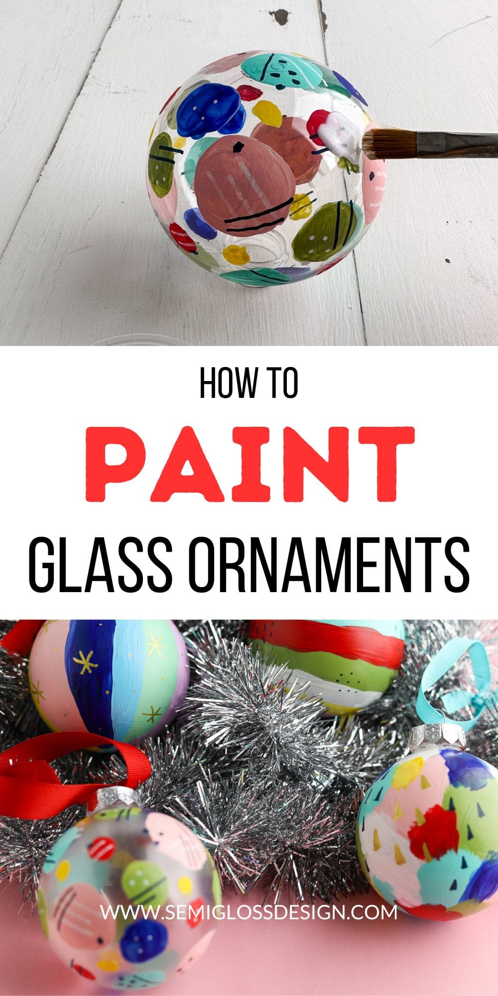 Abstract Painted Glass Ball Ornaments Semigloss Design