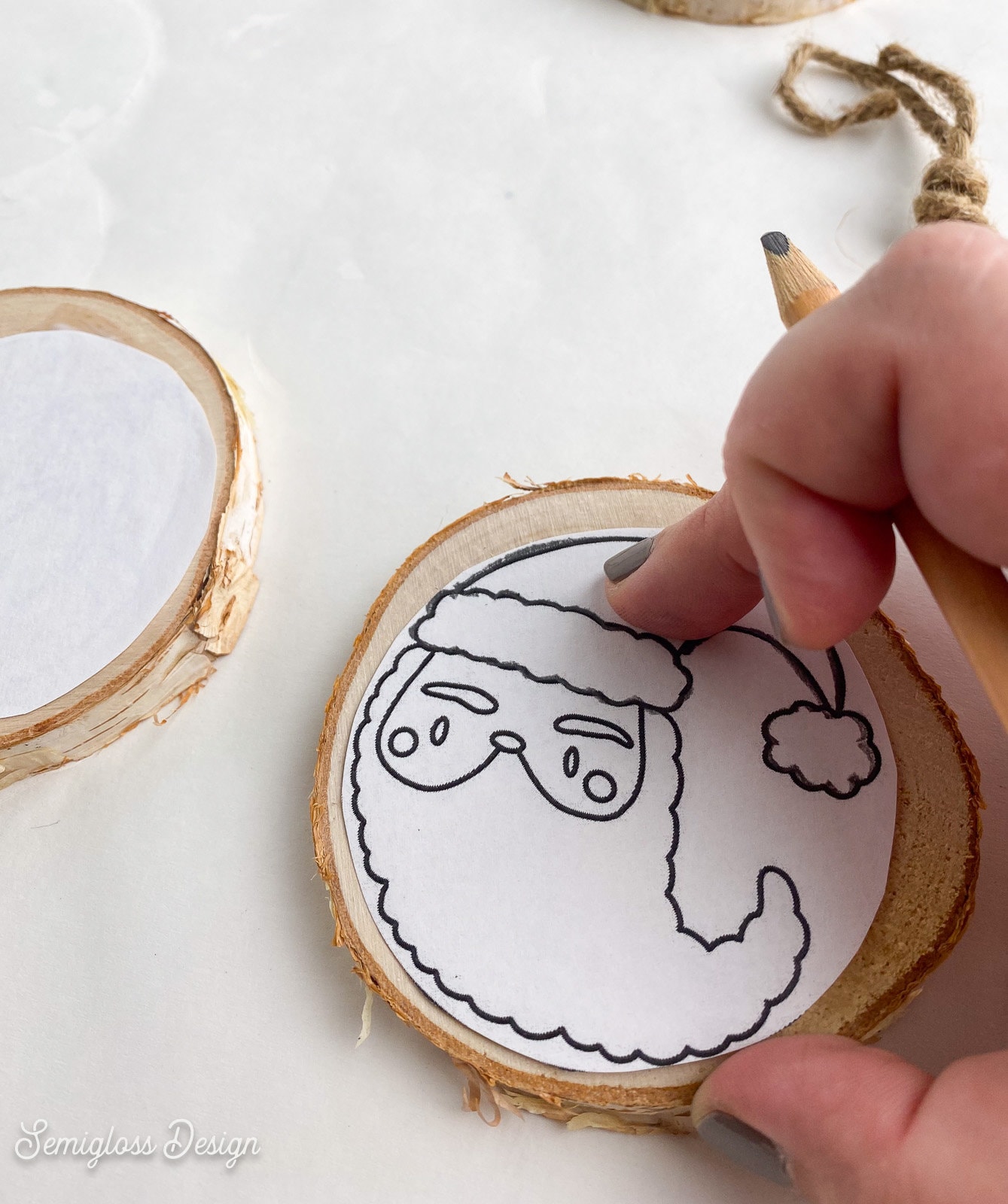 tracing image of Santa on ornament