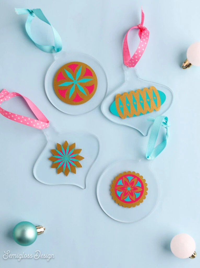 retro acrylic ornaments with vinyl decals