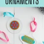 pink and teal ornaments with retro designs