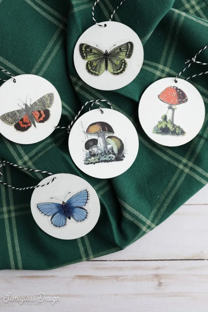 vintage mushroom and butterfly ornaments