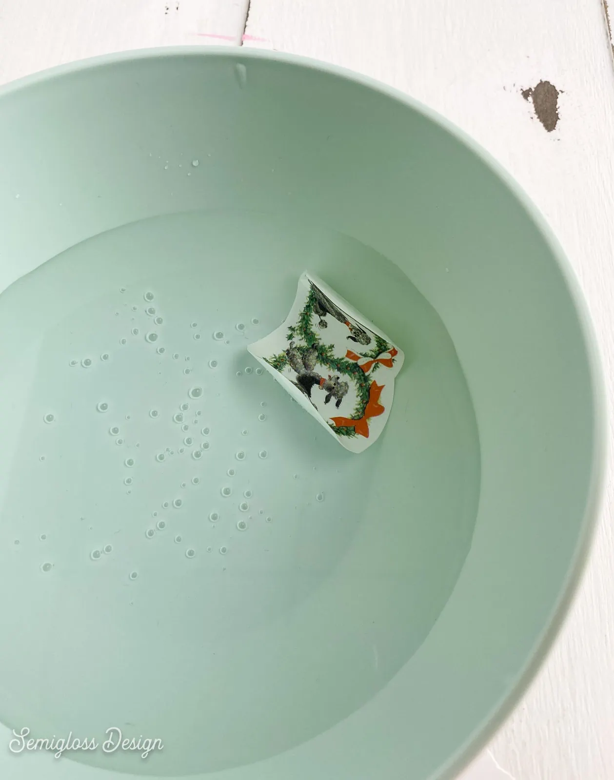 decal in bowl of water