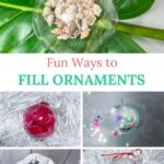 collage of clear ornaments filled with items