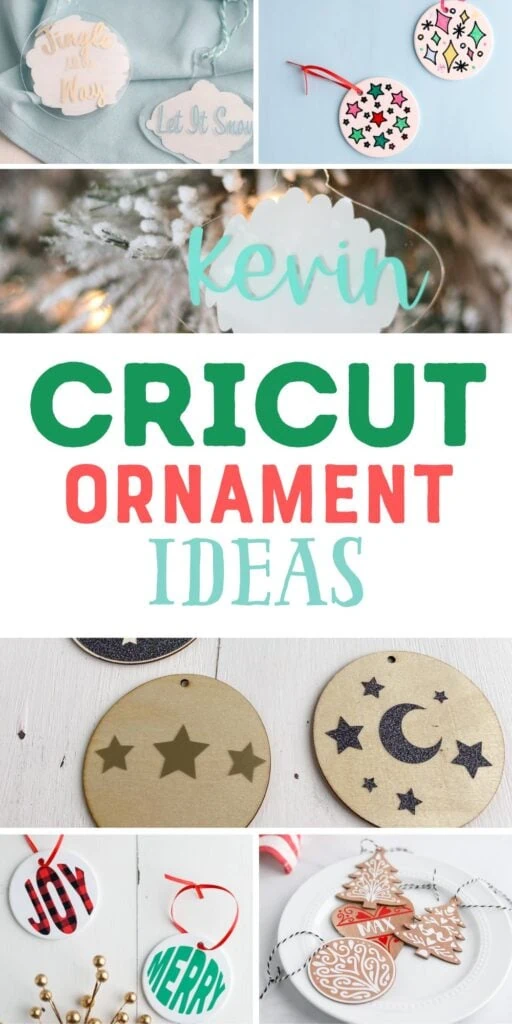 collage of ornaments made with Cricut