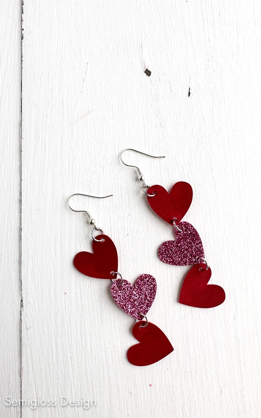 pink and red dangling heart earrings