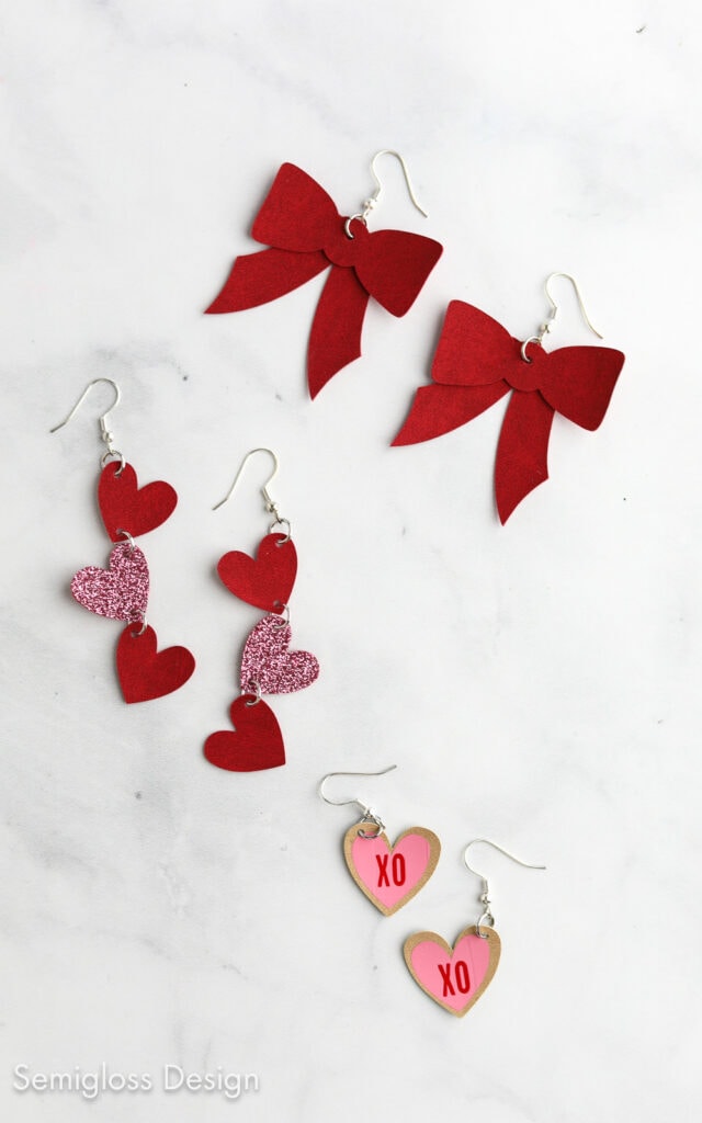 valentine's earrings made with cricut