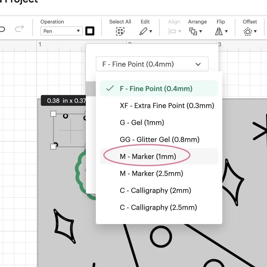 cricut design space, selecting marker