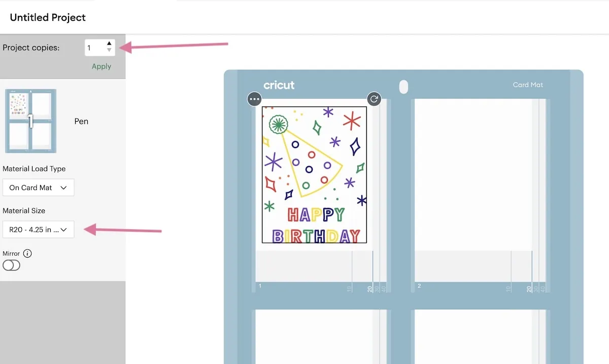 adding more copies to card mat in cricut design space