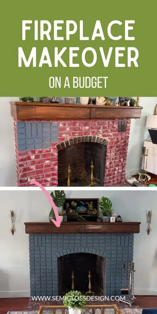 before and after photo of painted fireplace