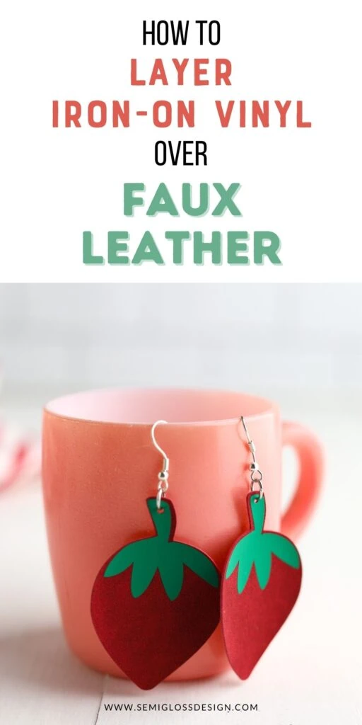 strawberry earrings made of faux leather on a pink coffee mug