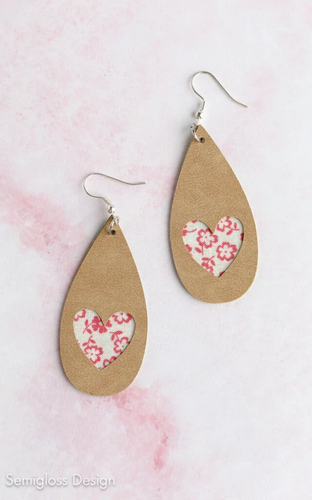 heart peekaboo earrings with floral fabric print