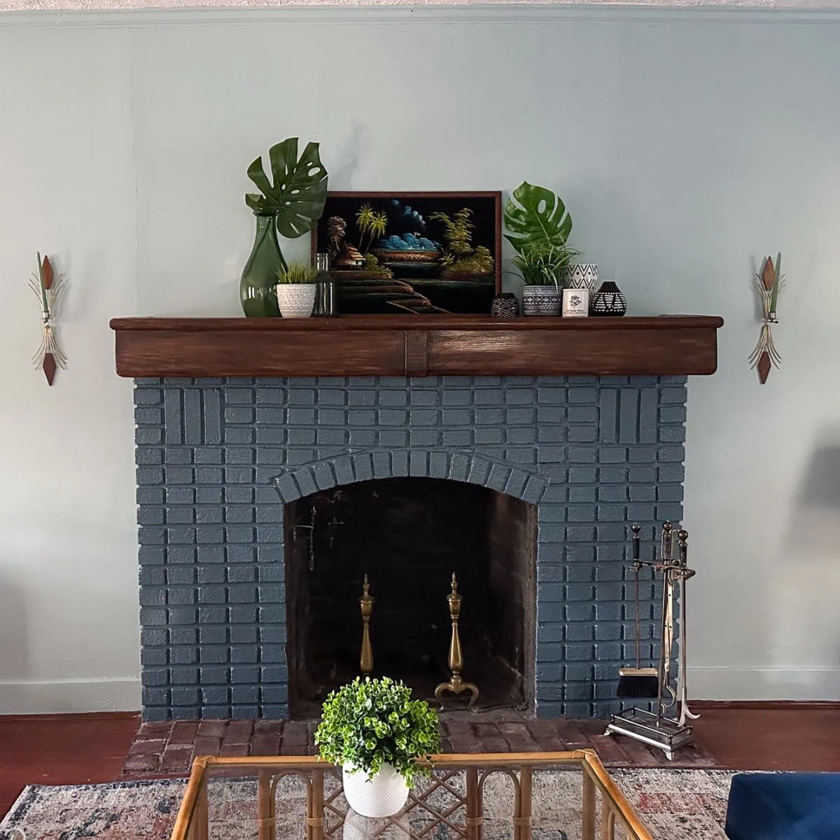 blue brick fireplace in living room