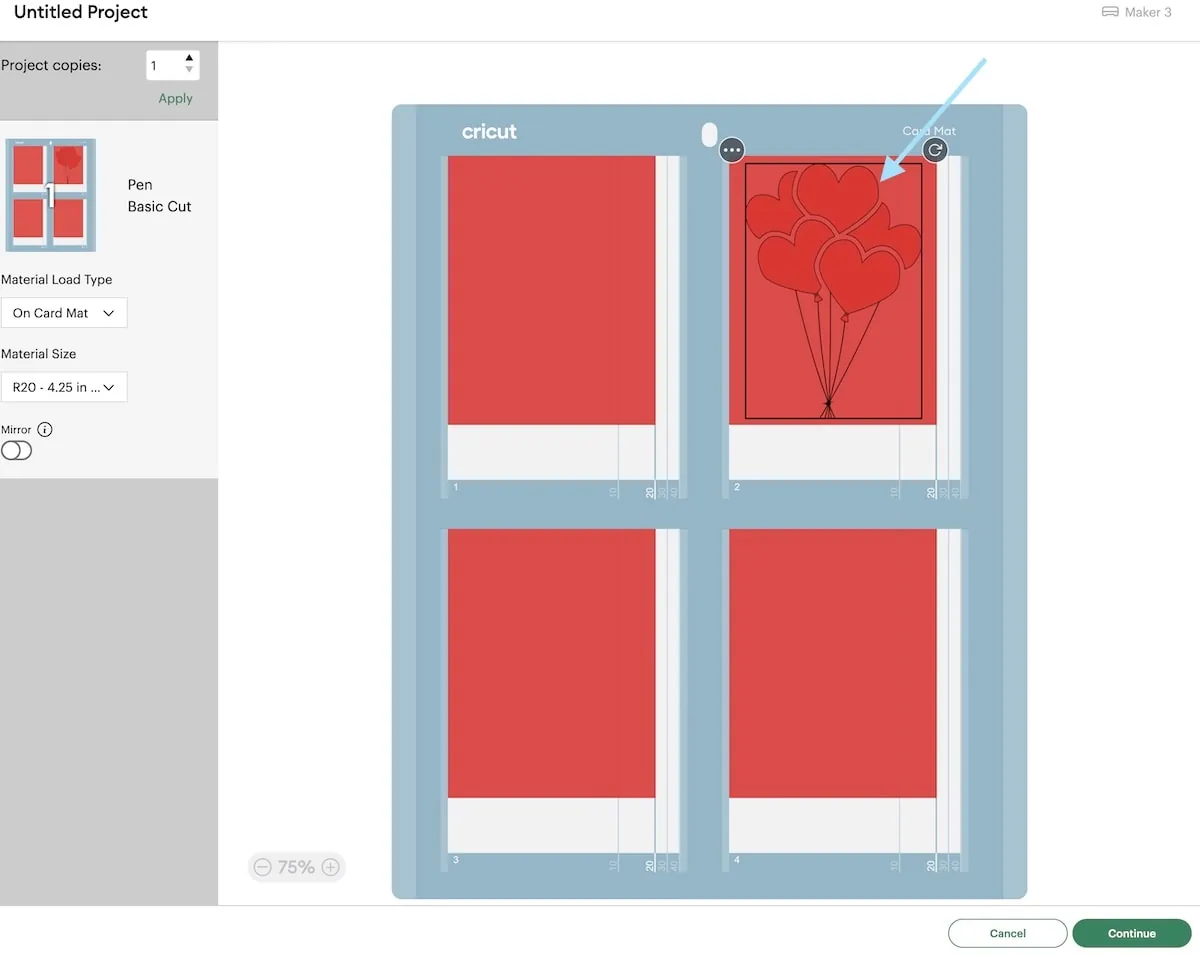 cricut card mat, moving design to another card slot