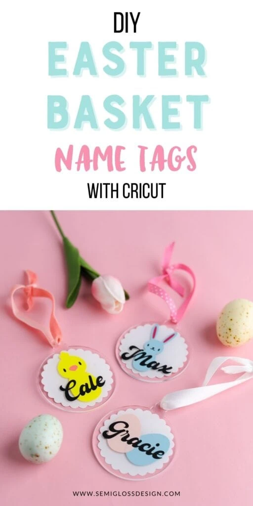 easter basket name tags on pink background