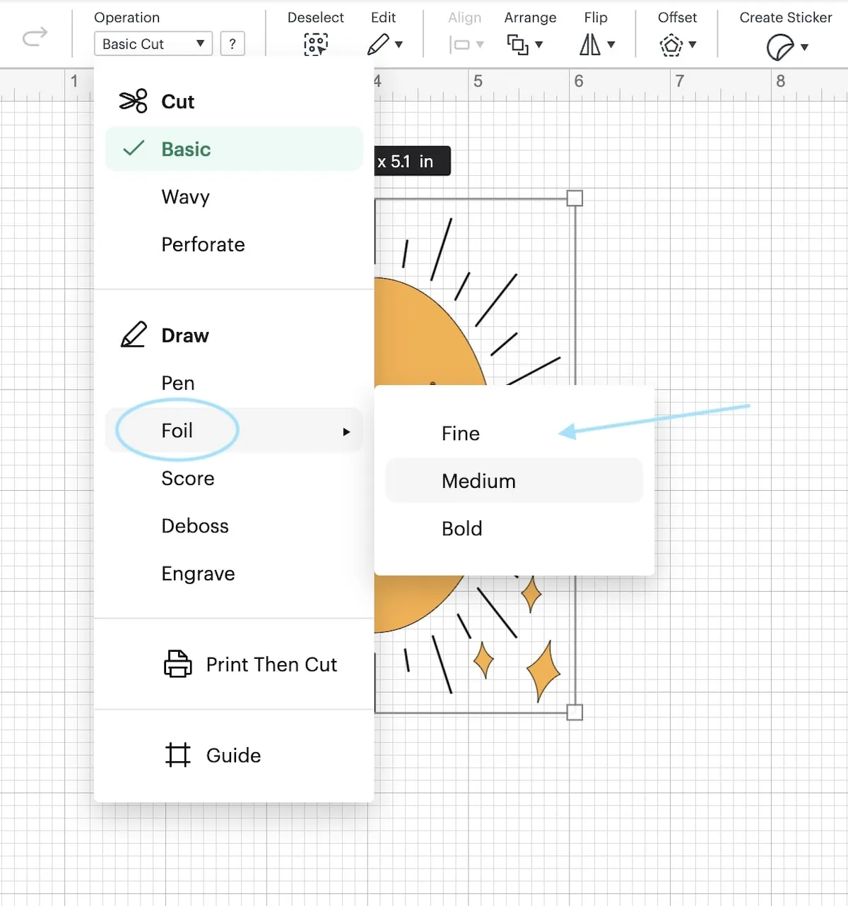 changing design to foil in cricut design space