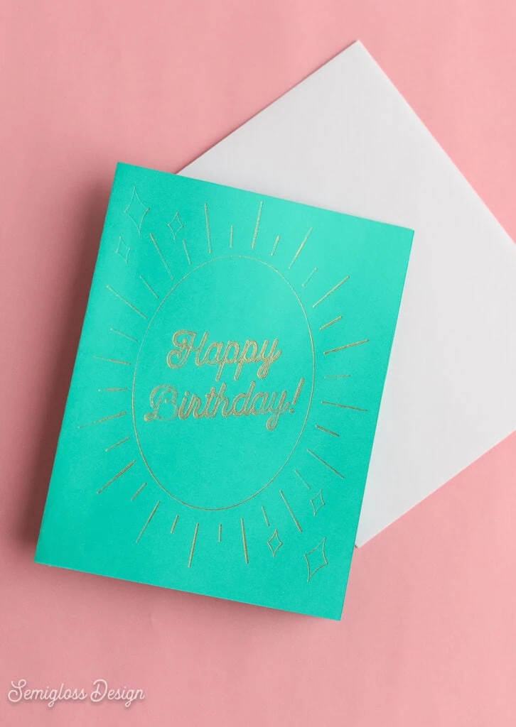 green birthday card with gold foil design