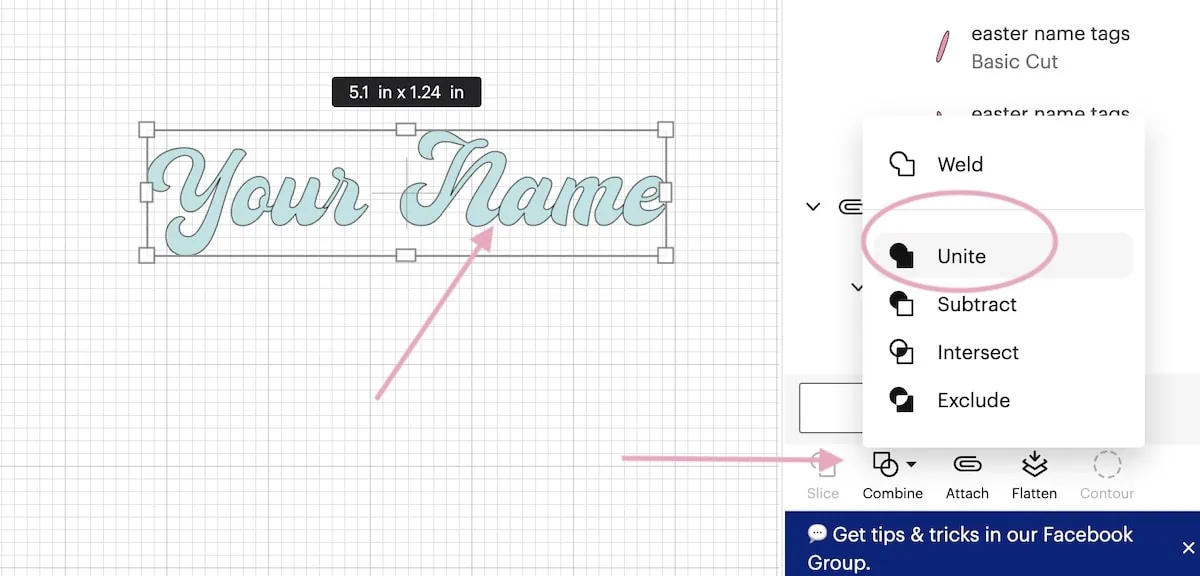 combining text into one shape in cricut