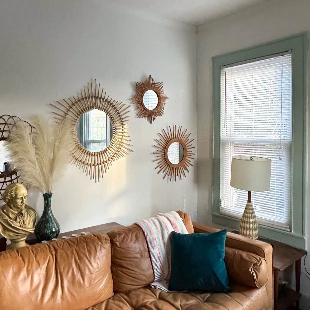 living room sofa and mirrors