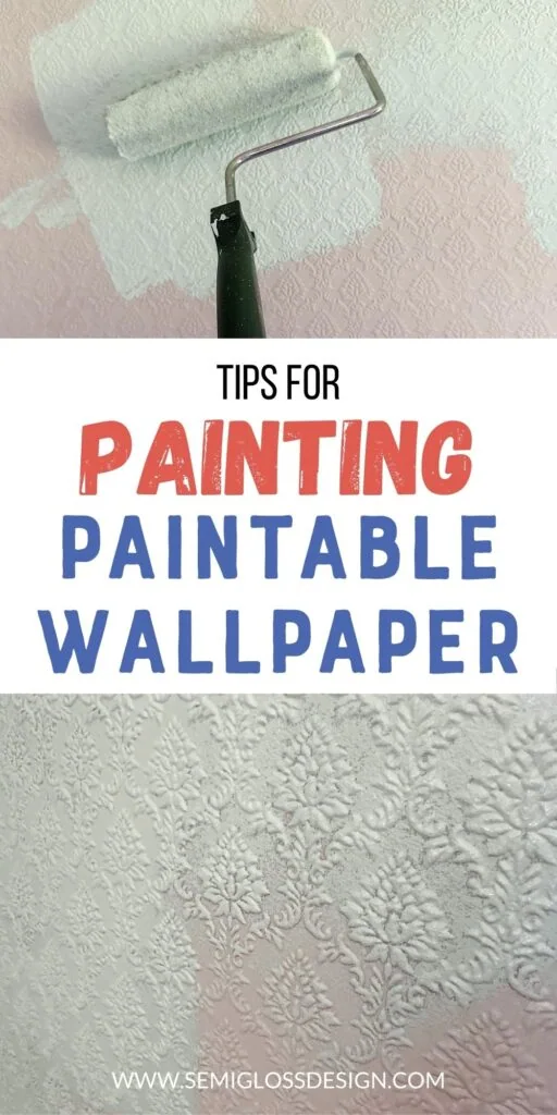 collage of roller with paint on wall and painted wall