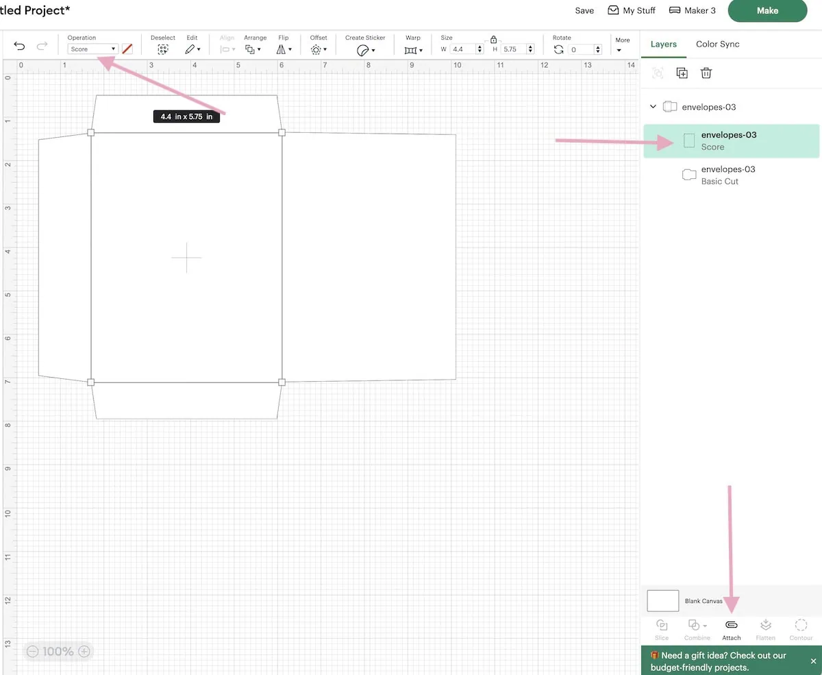 setting lines to score in cricut design space