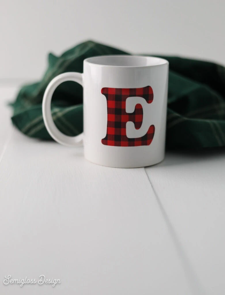 mug with letter E