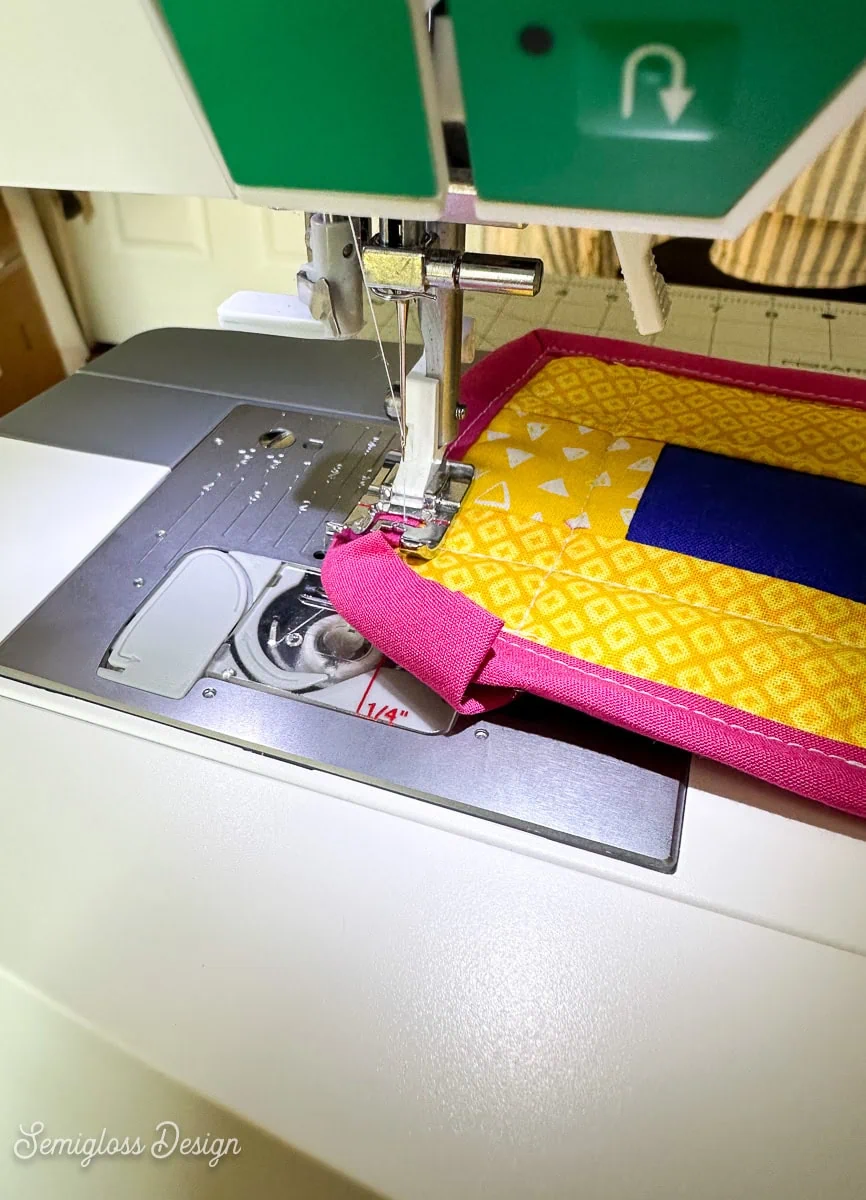 finishing bias tape edge on coaster