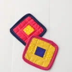 coasters in a modern color scheme of hot pink, mustard yellow and cobalt blue