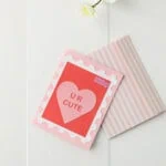 handmade card for Valentine's day and pink striped envelope