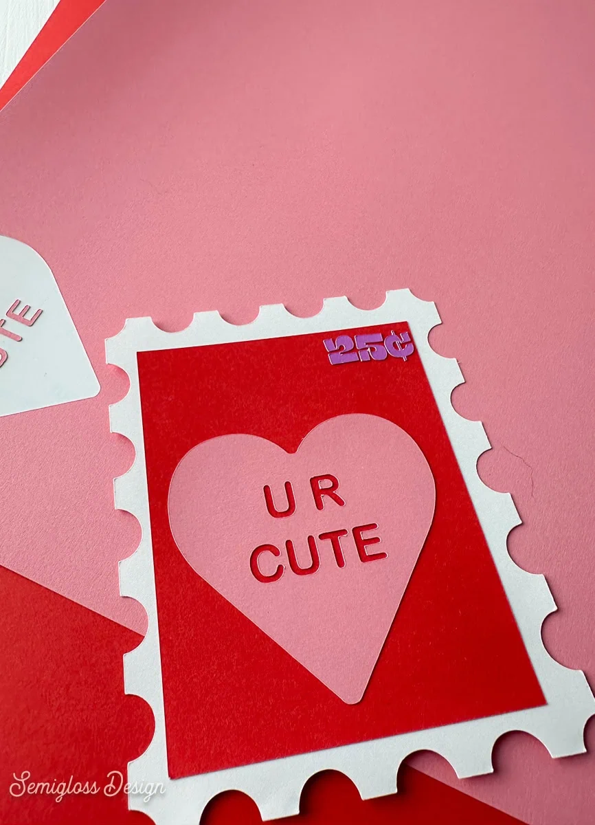 postage stamp design for card with conversation heart