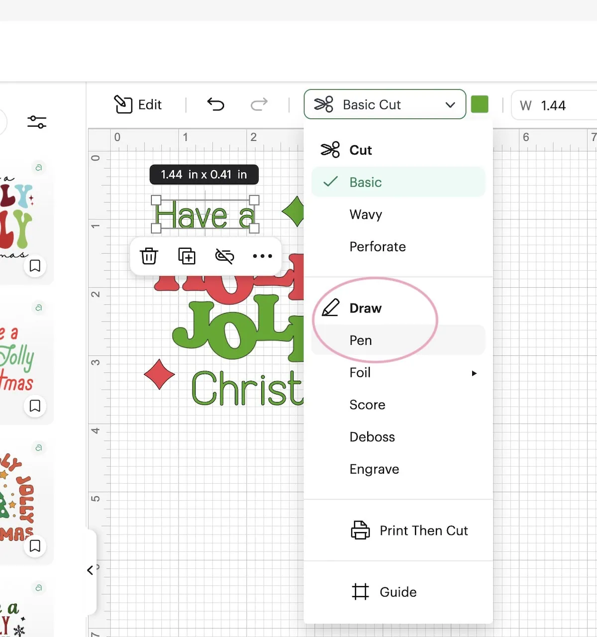 changing basic cut to draw in cricut design space