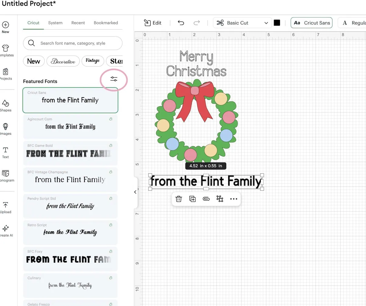 changing font in Cricut design space