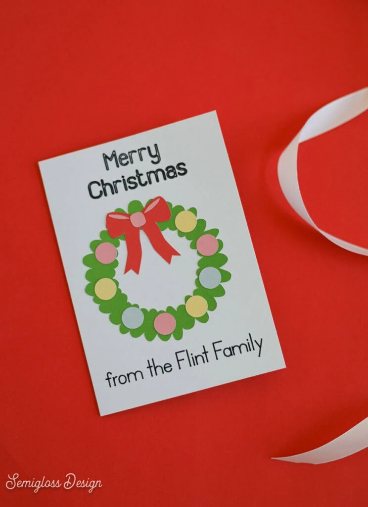 paper wreath card with personalized family name