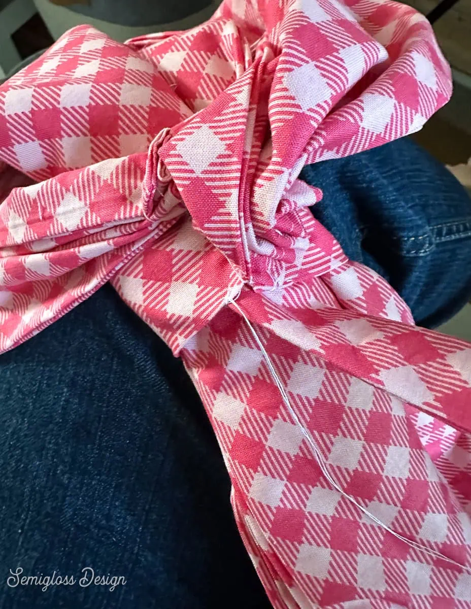 sewing ties to bow tree topper