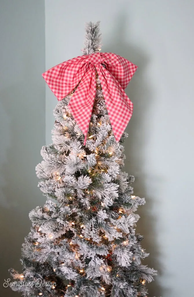 christmas tree with pink gingham fabric bow