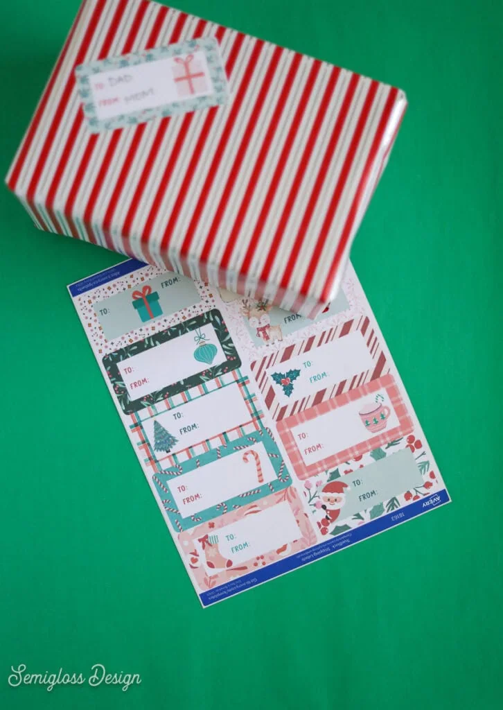 christmas present and gift tag label sheet