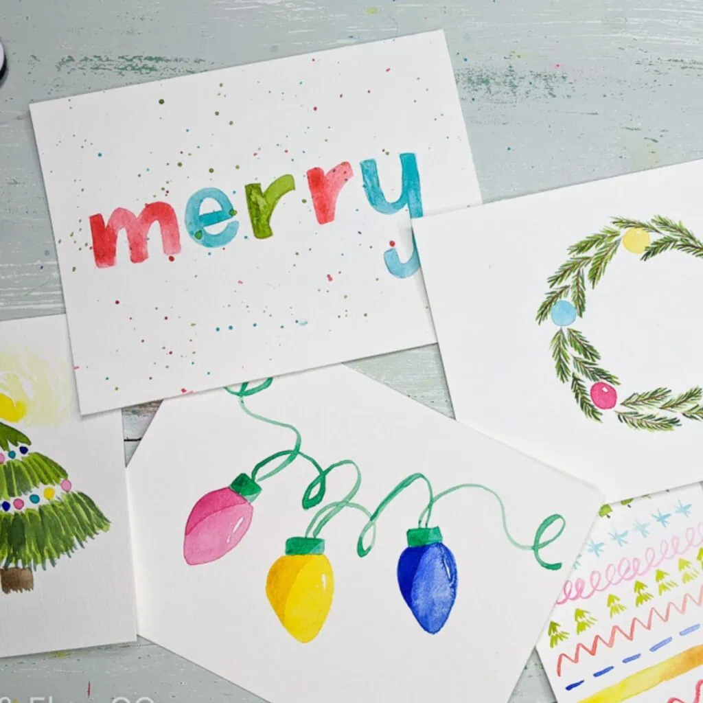 Christmas cards painted with watercolor