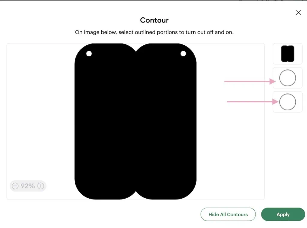 screenshot of cricut design space showing how to use contour tool to erase elements
