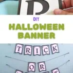 collage of paper pieces and finished Trick or Treat banner sign