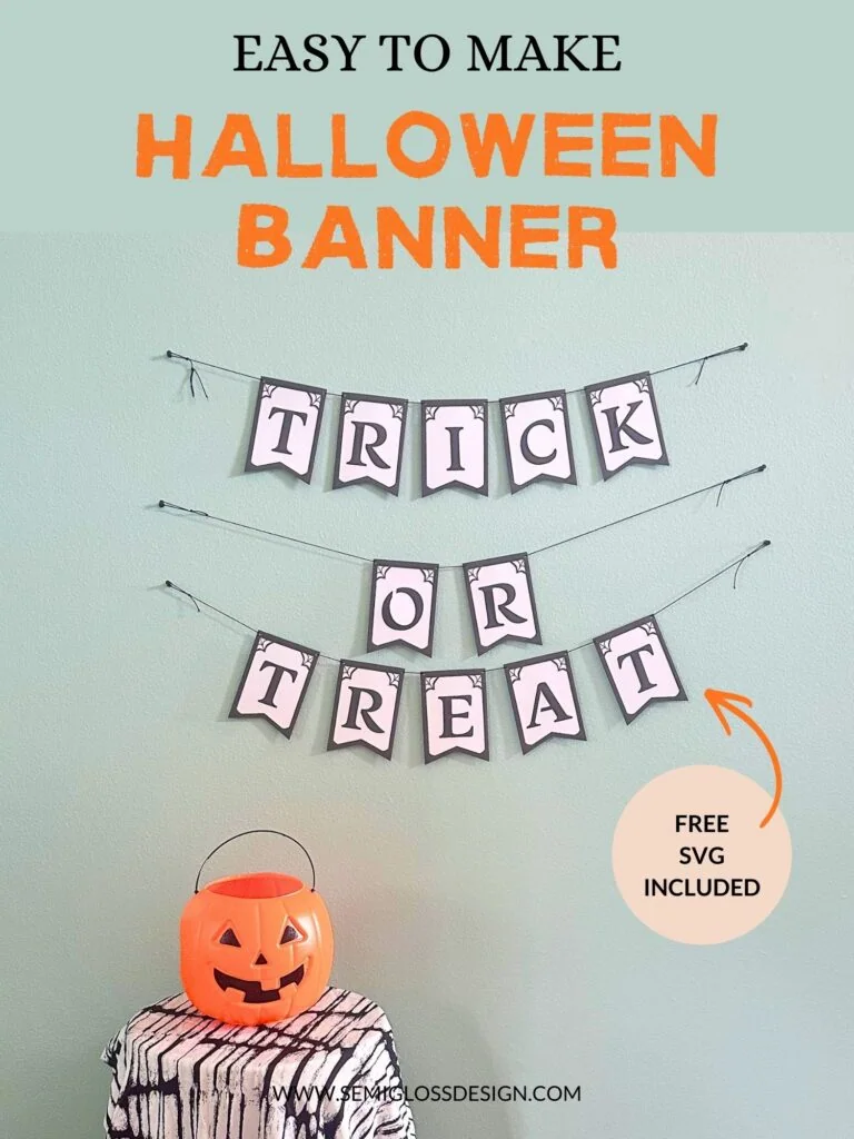 trick or treat paper banner with jack-o-lantern bucket