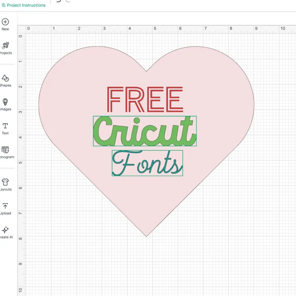 screenshot of cricut design space with text