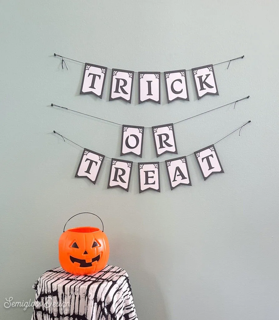 trick or treat banner and halloween bucket
