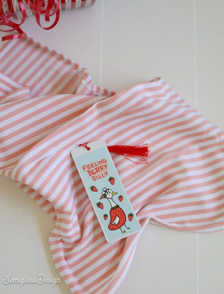 bookmark with strawberry goose design