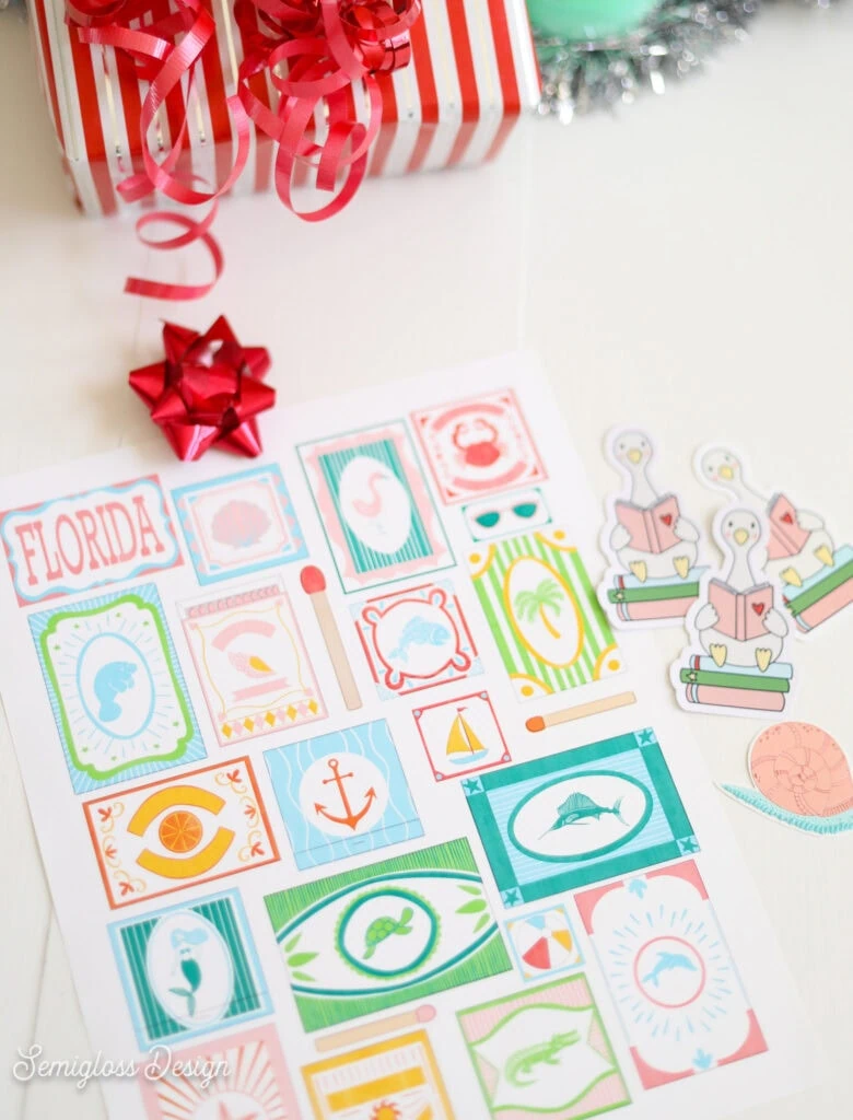 stickers and present
